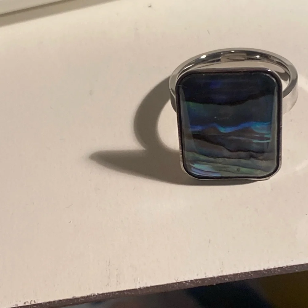 NEW Oversized Abalone Statement Ring Silver Boho Iridescent Shell Jewelry GIFT